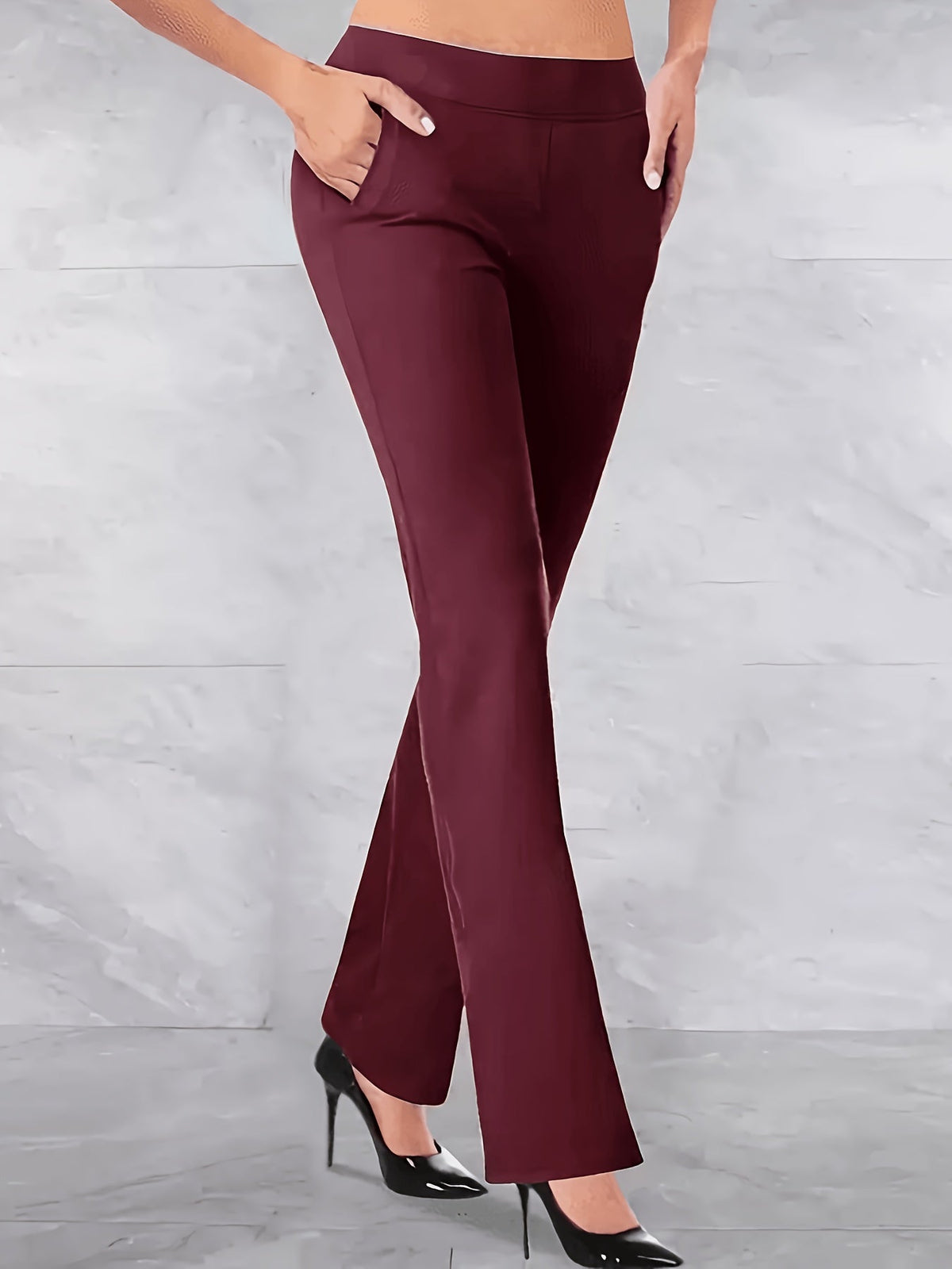 Pantalon femme taille haute évasé et stretch | Pantalon jambes larges à taille élastique avec poches décontracté élégant printemps été pantalon long