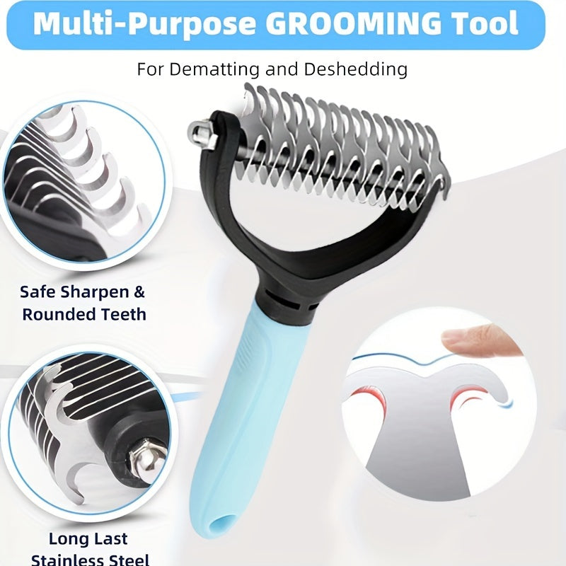 Peigne de démêlage pour animaux, lot de 2, râteau à sous-poil double face pour chiens et chats – Brosse de mue en acier inoxydable pour éliminer les nœuds, les enchevêtrements et les poils morts, pour grandes et petites tailles