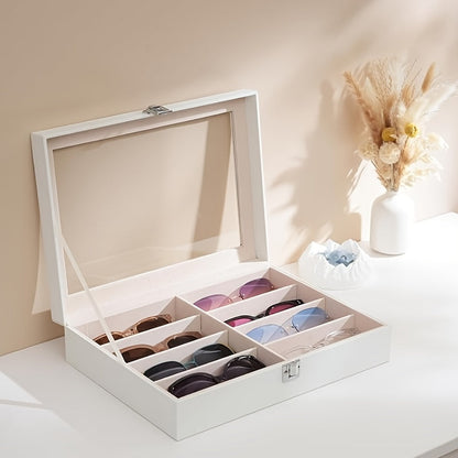 Étui de rangement pour lunettes en cuir PU à 8 fentes – Boîte de rangement grande capacité pour lunettes de soleil et lunettes de lecture, présentoir de collection domestique de luxe en noir, blanc et vert