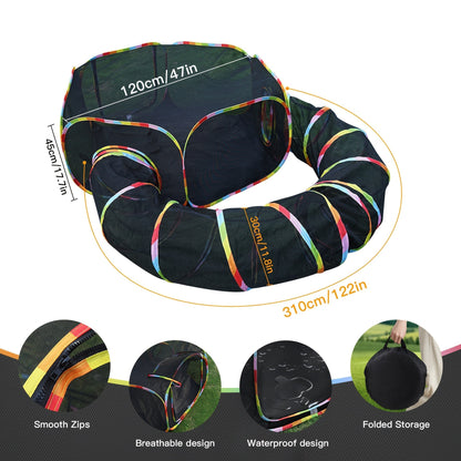 Parc pour chat Rainbow, enclos extérieur pour chat avec tunnel circulaire et tente pop-up portable, aire de jeu pliable pour chats, chatons et petits animaux, usage intérieur et extérieur