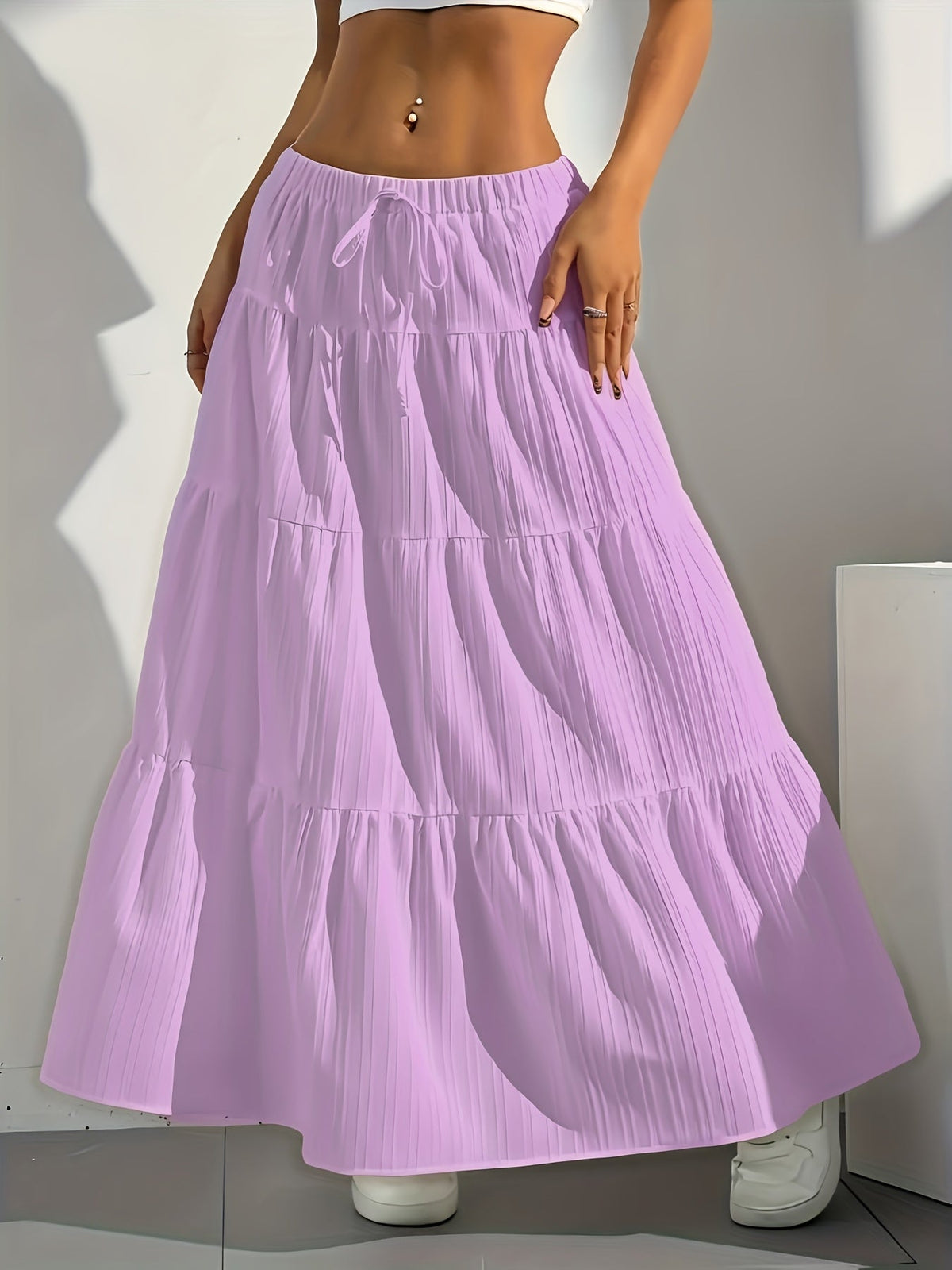 Jupe midi évasée à nouer au dos, couleur unie pour femme – Jupe trapèze ample et élégante, mode occidentale, style chic décontracté pour printemps, été et automne