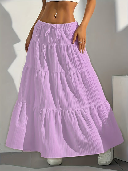 Jupe midi évasée à nouer au dos, couleur unie pour femme – Jupe trapèze ample et élégante, mode occidentale, style chic décontracté pour printemps, été et automne