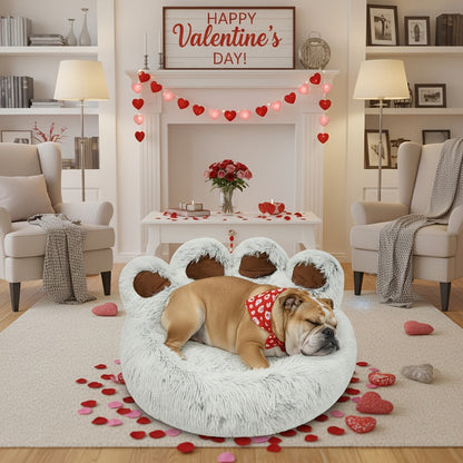 Lit pour chien et chat en forme de patte d'ours – Coussin rond apaisant, chaud et doux en peluche pour animal de compagnie avec foulard bonus, S M L XL 2XL Café Rose Gris Marron pour chiens et chats de petite, moyenne et grande taille