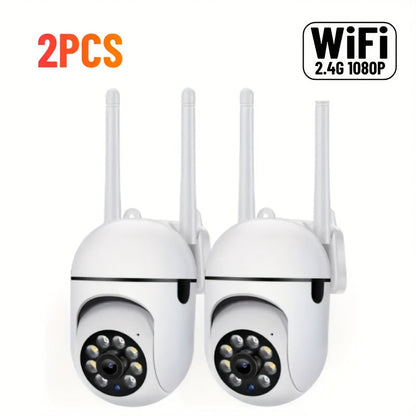Lot de 2 caméras de sécurité WiFi 2K QHD PTZ panoramique 355° – Double bande 2,4 G/5 G, détection de mouvement par IA, vision nocturne couleur, audio bidirectionnel, stockage cloud et carte SD, babyphone, caméra de surveillance intérieure