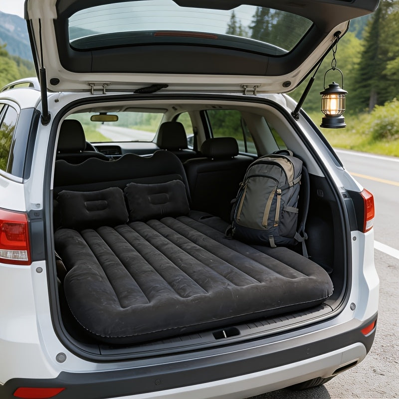 Matelas gonflable de voiture pour SUV et berline, matelas pneumatique floqué doux pour siège arrière, tapis de couchage pliable et portable pour camping, voyages et pique-niques – Pompe à air et sac de rangement inclus, noir, gris, beige, rose