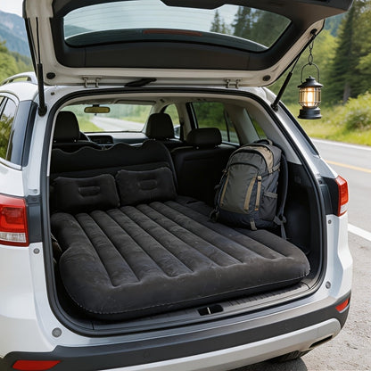 Matelas gonflable de voiture pour SUV et berline, matelas pneumatique floqué doux pour siège arrière, tapis de couchage pliable et portable pour camping, voyages et pique-niques – Pompe à air et sac de rangement inclus, noir, gris, beige, rose