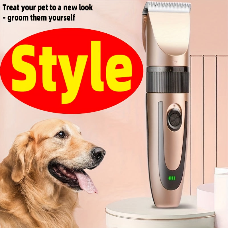 Tondeuse professionnelle sans fil pour poils d'animaux rechargeable par USB - Kit de tonte silencieux pour chiens et chats avec 4 sabots, rasoir électrique sans fil pour tonte intégrale, convient à la plupart des animaux