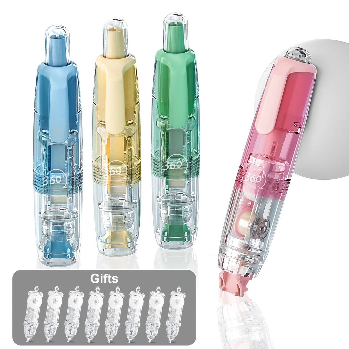 Ruban correcteur rétractable avec recharges – Correction d'erreurs instantanée et propre pour l'école, le bureau et la maison, 1 unité + 2 recharges ou lot de 4 + 8 recharges, ruban correcteur sec et lisse pour la rentrée scolaire