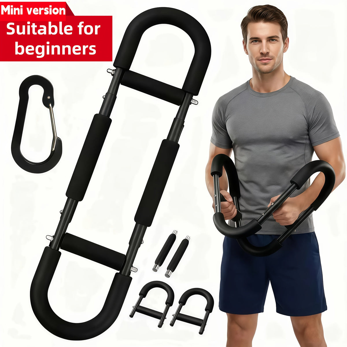 Appareil d'entraînement de la force des bras, extenseur de poitrine, barre à 3 niveaux de résistance réglables, extenseur portable et détachable pour renforcer les avant-bras, appareil de musculation pour le haut du corps à domicile