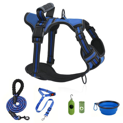 Ensemble harnais anti-traction et laisse 6-en-1 pour chien – Gilet réfléchissant en tissu Oxford sans étranglement avec double attache de laisse et poignée de contrôle facile pour chiens petits, moyens et grands, 5 couleurs, du XS au XL