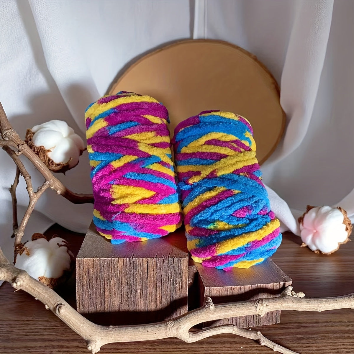 Fil chenille épais, 2 écheveaux de 500 g, laine pour tricot et crochet, rayé multicolore, polyester doux, extra épais, pelucheux, cadeau DIY pour femmes et hommes