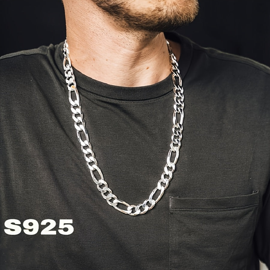 Chaîne Figaro 8 mm en argent sterling 925 italien pour homme et femme – Design minimaliste rétro audacieux, collier à maillons épais unisexe avec coffret cadeau, tailles 20 à 24 pouces