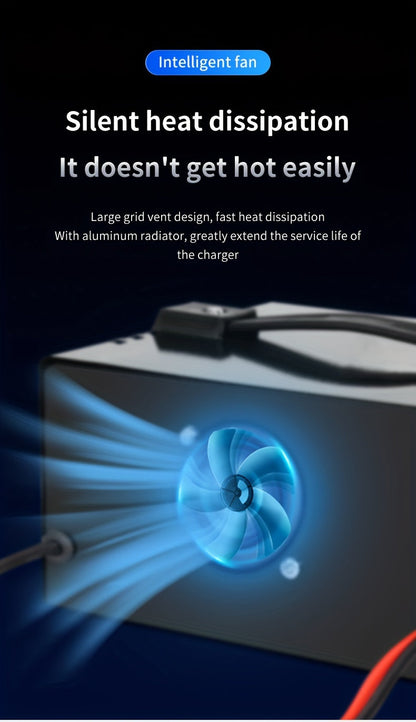 Chargeur de batterie universel intelligent 12V 24V avec écran LCD, réparation par impulsion, maintien de charge pour voiture, camion, moto, bateau, tondeuse à gazon, moissonneuse – Régulation automatique de la température
