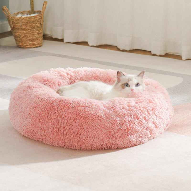 Grand panier rond pour chat toutes saisons - Nid circulaire doux et confortable pour chats et petits chiens, tapis de couchage universel avec coussin en peluche pour animaux d'intérieur