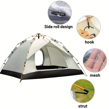 Tente de camping automatique pop-up, abri extérieur portable avec 2 portes et fenêtres – Tente de randonnée légère à montage instantané pour la plage, la randonnée, le camping-car, les voyages, auvent pare-soleil, gris nuage