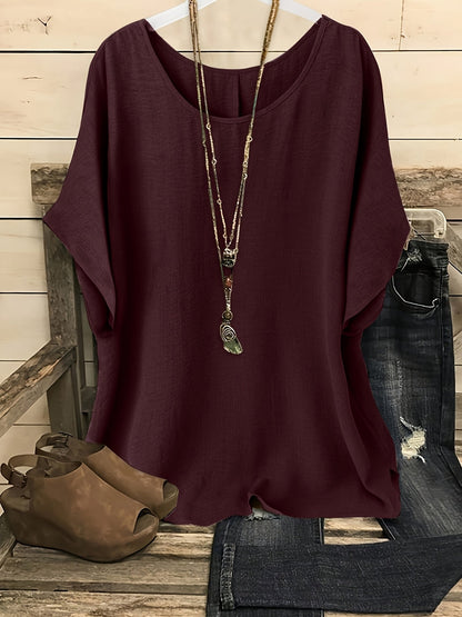 Haut de plage ample et brillant pour femme – T-shirt de vacances à manches courtes et col rond, couleur unie, pour sorties estivales décontractées