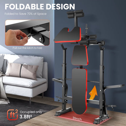 Banc de musculation réglable et pliable avec rack à squat, poste à jambes et pupitre à biceps – Banc de développé couché tout-en-un pour entraînement complet, jusqu'à 545 kg