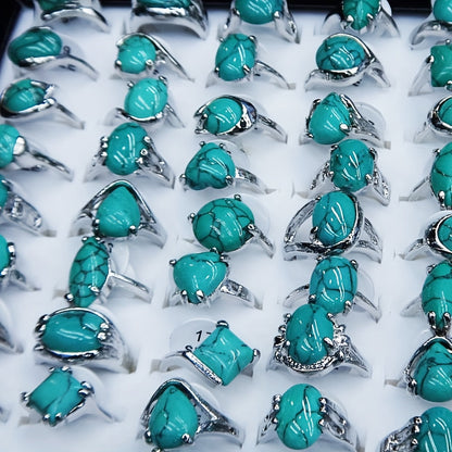 Lot de 40 bagues empilables bohèmes en turquoise pour femme – Bagues vintage superposables en forme de cœur, de goutte d'eau et géométriques, parfaites pour le quotidien, les vacances, les fêtes et les cadeaux de fin d'année