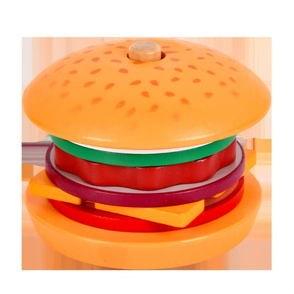 Ensemble de jeu de construction de hamburger en bois, jeu de motricité fine avec pièces alimentaires et cartes de commande, jouet Montessori d'imitation pour tout-petits de 3 ans et plus, cadeau d'anniversaire, d'Halloween, de Thanksgiving et de Noël