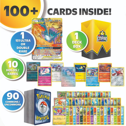 Lot Pokémon 151 Classics : plus de 100 cartes JCC authentiques – 1 carte Ultra ou Double Rare garantie parmi les 151 originaux | Dracaufeu, Pikachu, Mewtwo | Holos et Rares inclus | Cadeau pour enfants et collectionneurs