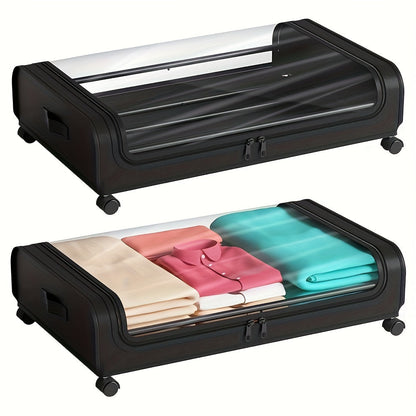 Lot de 2 rangements sous lit en métal avec roulettes et couvercle, bacs de rangement roulants pour vêtements, literie, chaussures, couvertures et livres, noir et gris
