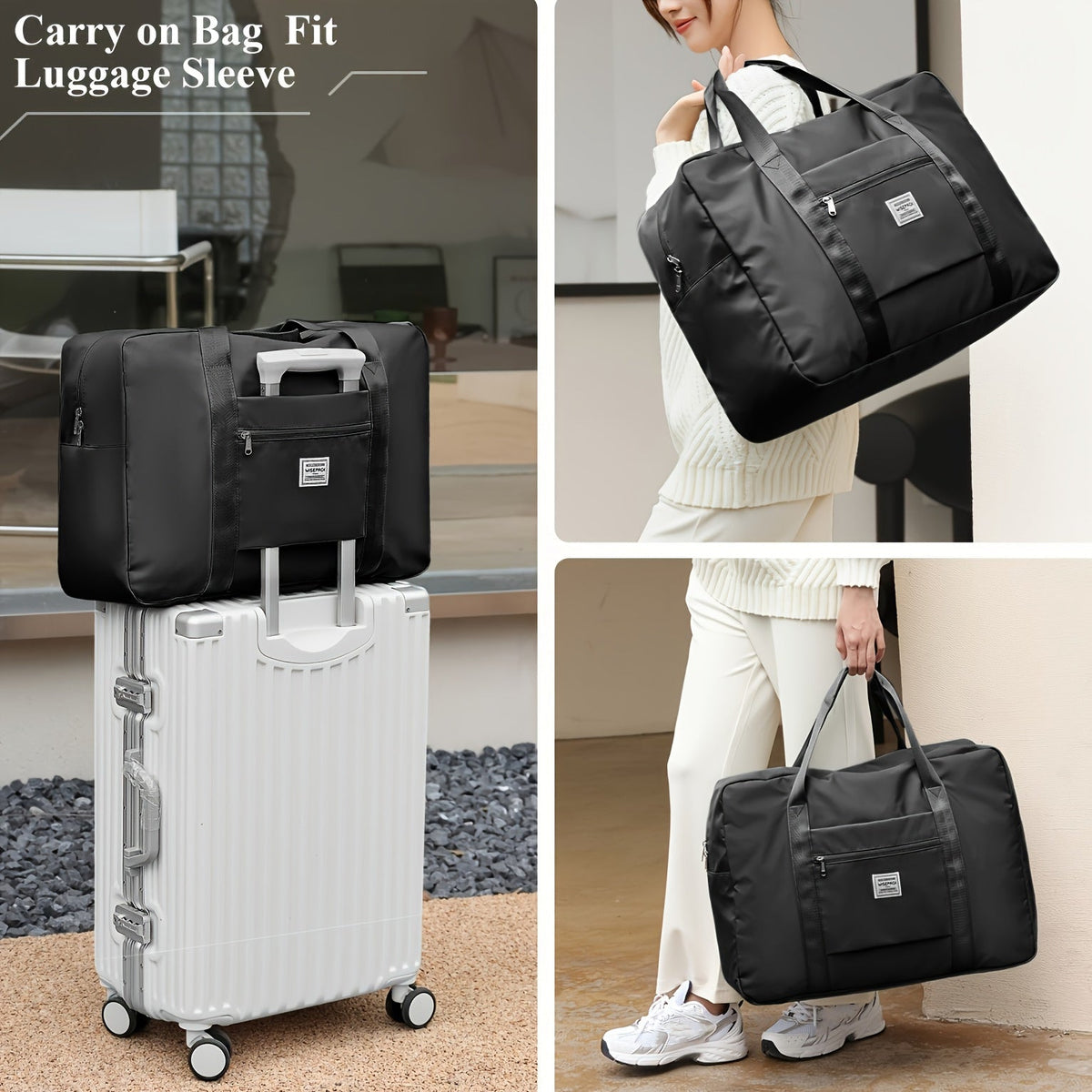 Grand sac fourre-tout de voyage de 67 litres (17,7 gallons) – Sac de sport portable, sac de week-end et de nuit pour femmes et hommes – Violet, rose surdimensionné et noir surdimensionné