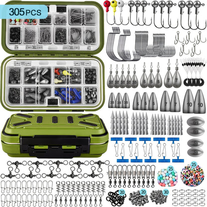 Kit d'équipement de pêche 132 à 405 pièces – Ensemble complet d'accessoires de pêche avec boîte, hameçons, poids, plombs et cuillers pour la pêche en eau douce au bar, à la truite, au crapet et au crappé