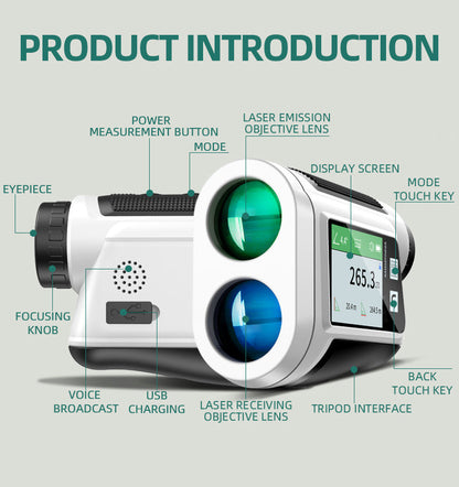 Télémètre laser Nohawk 1000 yards avec écran couleur latéral, rechargeable par USB, synthèse vocale en anglais, compensation de pente, alertes par vibration, 9 modes, unités M/Yard/Ft pour golf, chasse, disc golf, noir/blanc