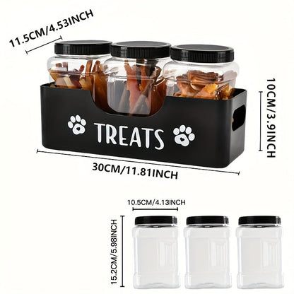 Ensemble de 3 boîtes hermétiques pour friandises pour animaux – Bocaux en plastique noir style rustique pour le stockage de nourriture pour chiens et chats, organisateur de comptoir durable, sans électricité requise