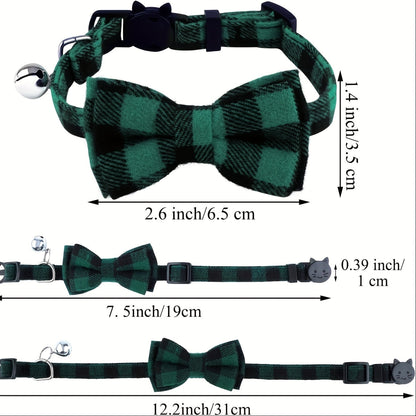 Lot de 4 colliers pour chat avec clochettes - Collier réglable de 19 à 30 cm, motif écossais, boucle de sécurité anti-étranglement avec clochette et nœud pour chatons et petits chiens, tissu confortable, ensemble multicolore