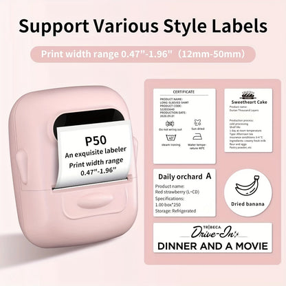 Étiqueteuse thermique sans fil – Aucune encre requise, modèles multiples, imprimante d'étiquettes Bluetooth pour l'organisation du rangement, fournitures de bureau, d'école et de maison, rose, blanc, bleu