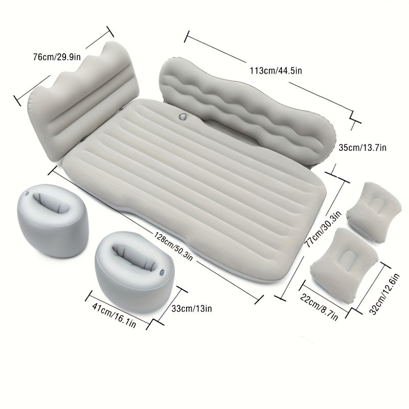 Matelas gonflable de voiture pour SUV et berline, matelas pneumatique floqué doux pour siège arrière, tapis de couchage pliable et portable pour camping, voyages et pique-niques – Pompe à air et sac de rangement inclus, noir, gris, beige, rose