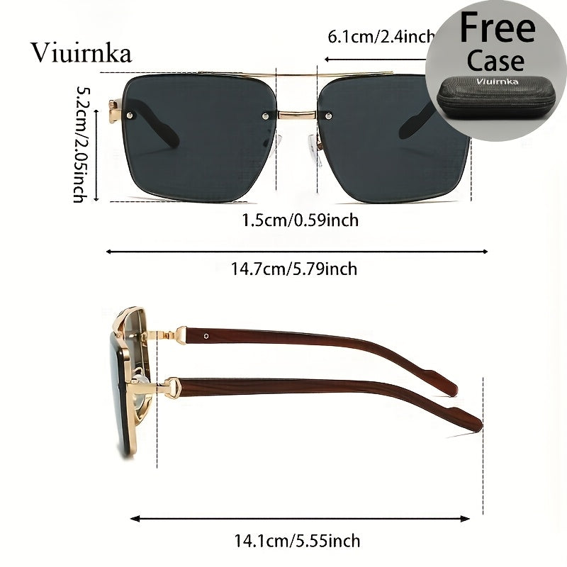 Lunettes de soleil carrées UV400 avec étui pour hommes et femmes – Monture rétro à double pont effet bois, lunettes unisexes style polarisé pour la conduite, les voyages, la plage et le style urbain, 7 couleurs
