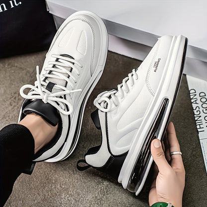 Men's Low Top Lace-Up Athletic Sneakers – Casual Running Shoes in Beige, White & Black, Lightweight Comfortable Footwear for Sports & Everyday Wear, US Sizes 6.5 to 12