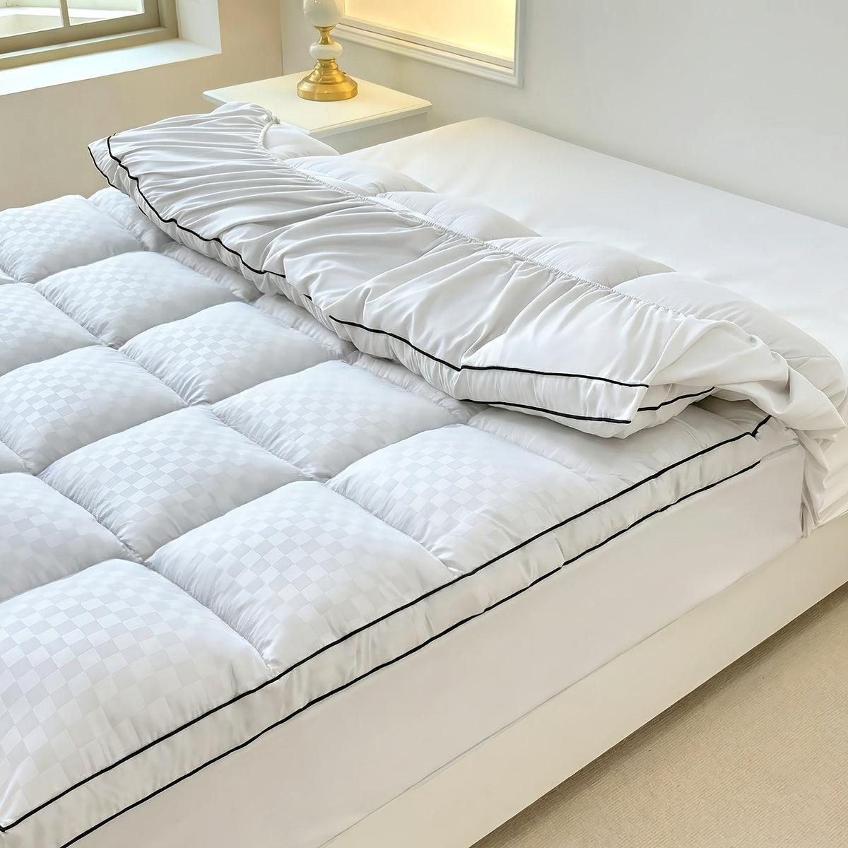Surmatelas matelassé 1000 GSM rafraîchissant - Protège-matelas ajusté à poches profondes de 20 à 53 cm, doux pour lits simple, double, grand, très grand et très grand californien
