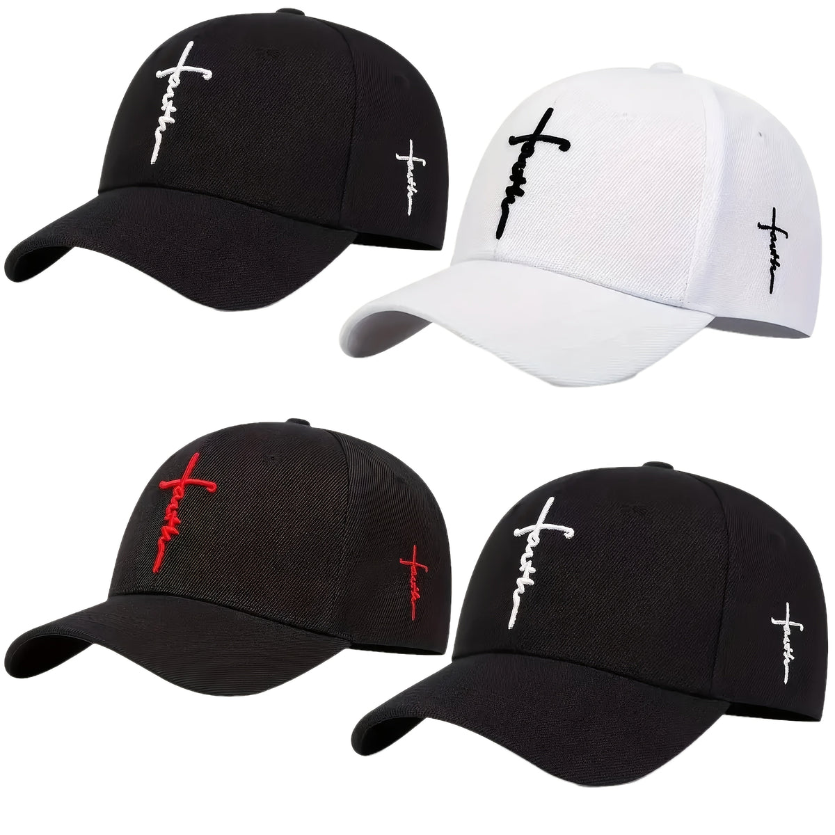 Lot de 4 casquettes de baseball à thème religieux pour hommes et femmes – Casquette de sport décontractée et légère en polyester, réglable, couleur unie pour les voyages en plein air, la plage, cadeau de Noël ou de fête des Pères