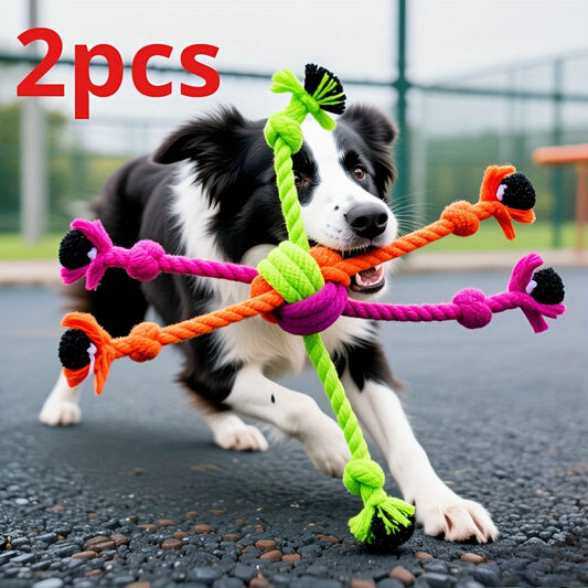 Lot de 2 jouets corde robustes pour chiens destructeurs – Jouet de traction ultra-résistant avec coutures renforcées, corde non toxique pour le nettoyage des dents des chiots et chiens adultes, alternative durable à l'os à mâcher