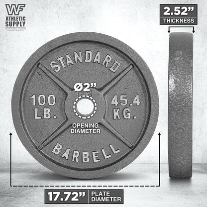 Disques de musculation en fonte, alésage 2 pouces, finition émaillée, pour musculation, haltérophilie, powerlifting, home gym, barre olympique, 2,5, 5, 10, 25, 35, 45, 100 lb