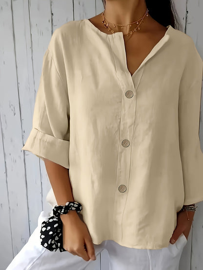 Chemisier décontracté ample pour femme - Haut coupe décontractée pour les vacances avec détails boutonnés décoratifs, tissu léger et respirant pour les voyages d'été, la plage et le quotidien | Plusieurs couleurs S-XXL