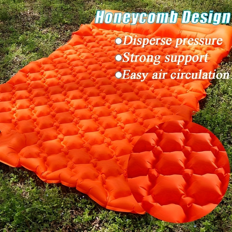 Matelas de couchage autogonflant ultraléger en nylon TPU, pompe intégrée, options une ou deux places, matelas de camping compact et portable pour le camping, la randonnée, le sac à dos, les voyages et les pique-niques, orange et bleu