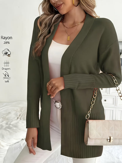 Gilet long femme à col en V et épaules tombantes – Maille douce coupe ample, disponible en 16 coloris pour l'automne et l'hiver, 46 % acrylique, 28 % viscose, 26 % nylon