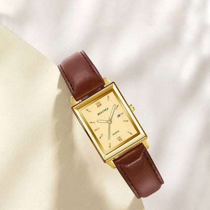 Montre rétro carrée pour homme avec calendrier – Montre-bracelet analogique à quartz au cadran carré vintage, style décontracté chic, doré et noir, cadeau élégant