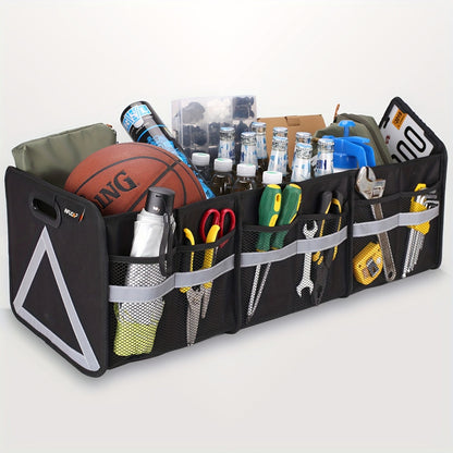 Organisateur de coffre de voiture robuste et pliable avec rangement multi-poches et bande réfléchissante – Gain de place rétractable pour voiture, SUV et monospace – Fermeture éclair sécurisée – Velora