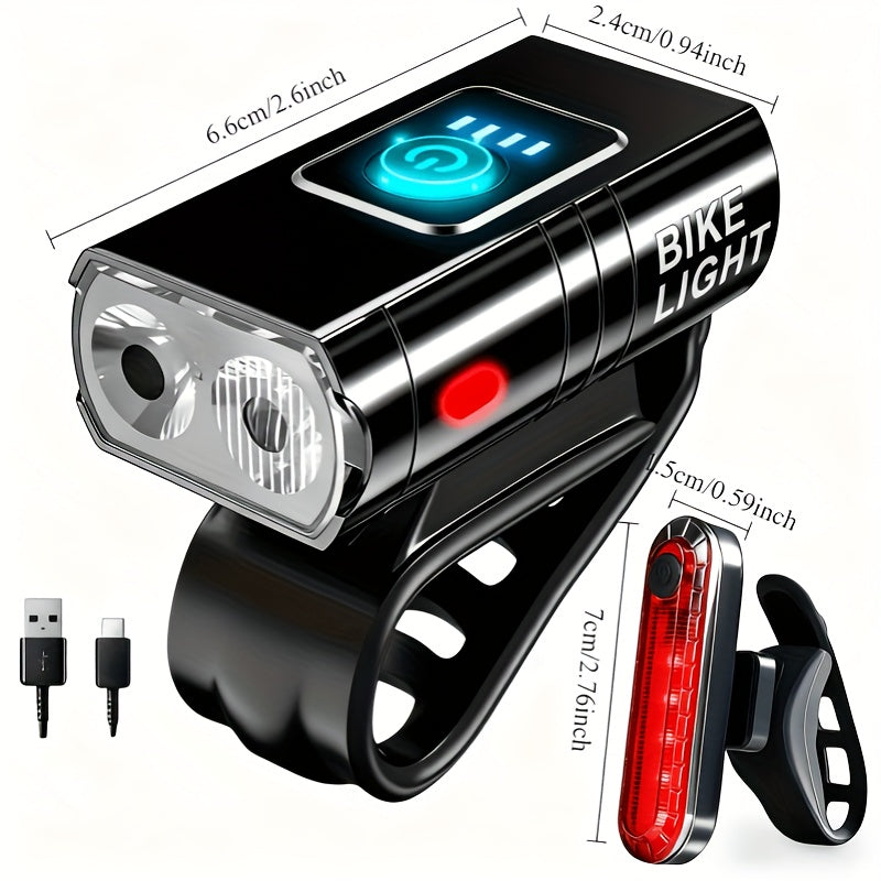 Ensemble d'éclairage de vélo ultra-lumineux rechargeable USB Type-C – Phare avant en alliage d'aluminium 6 modes & feu arrière 4 modes, éclairage LED pour vélo à charge rapide pour la conduite de nuit, le camping et la sécurité