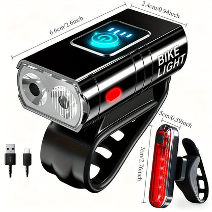Ensemble d'éclairage de vélo ultra-lumineux rechargeable USB Type-C – Phare avant en alliage d'aluminium 6 modes & feu arrière 4 modes, éclairage LED pour vélo à charge rapide pour la conduite de nuit, le camping et la sécurité