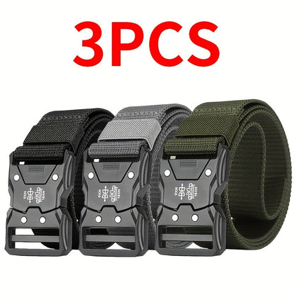Lot de 3 ceintures en nylon pour homme, boucle à dégagement rapide, 4 couleurs, 125 cm, ceinture de sport décontractée et durable pour homme - Ceinture tactique pour le travail, la randonnée ou le quotidien, cadeau pour lui