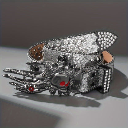 Ceinture punk unisexe à tête de mort – Similicuir orné de strass avec boucle tête de mort en alliage de zinc, accessoire de mode audacieux pour Halloween, les fêtes et le quotidien, 5 couleurs disponibles