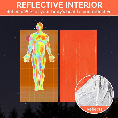 Kit de 4 sacs de couchage d'urgence en Mylar – 2 sacs de couchage thermiques de survie + 2 sifflets, abri portable léger pour le camping, la randonnée, le trekking, la survie en plein air et les urgences