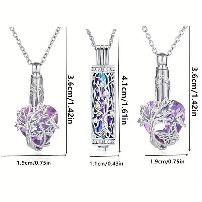 Ensemble de 3 colliers urnes colorés pour cendres - Pendentifs commémoratifs cylindriques papillon et libellule pour la perte d'un proche ou d'un animal, à partager en famille, coffret de bijoux souvenir (3 pièces)