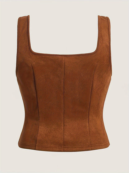 Gilet vintage à lacets avec cordon de serrage pour femme, haut tissé élégant, chemisier sans manches, printemps, été, automne, vert kaki, S M L XL